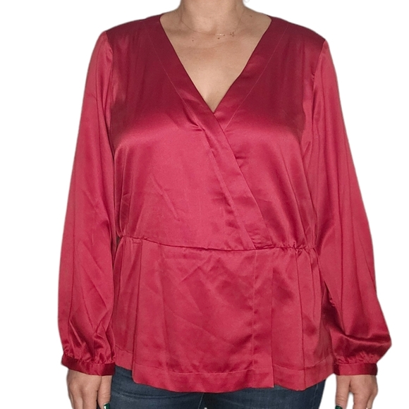 J. Crew Red Satin Long Sleeve Empire Waist Blouse Size XX Large - Picture 3 of 5